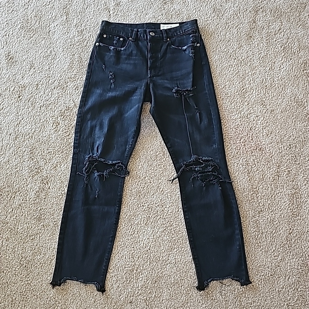 Pistola Black High Rise Cropped Distressed Denim Jeans Size 27